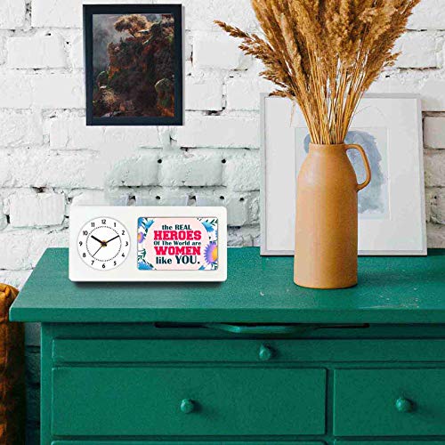 Designer Unicorn Printed Desk/Shelf Clock with Attached Frame The Real Heroes of The World are Women Like You 9.5 * 4.5 inches