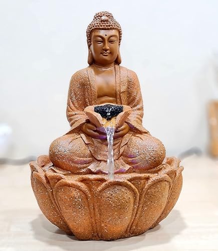 ABHISHAR CREATIONS Presents Buddha on Lotus Water Fountain with LED Light, for Living Room, Bedroom, Kitchen, Office, Home Decor