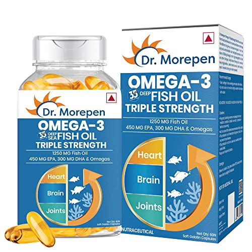 DR. MOREPEN Omega 3 Fish Oil Triple Strength 1250mg with 750 mg EPA & DHA | High Potency Fish Oil 60 Softgels Pack of 1