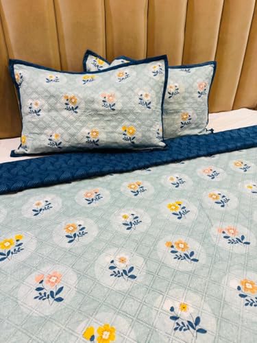 RIFTREE Glace Cotton Very FINE Quilted 1 Double BEDCOVER BEDSHEET Quilt Bedspread with 2 King Size Pillow Covers Decorative Bed Cover King Size with Luxury Bag Packing (Sunflower)