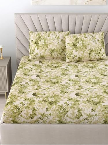 Bombay Dyeing Fiesta 100% Combed Cotton with Mercerarised Finish King Bedsheet with 2 Pillow Cover (Olive)