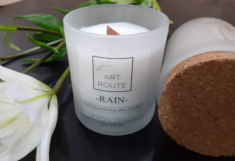 Art Route Crackling Wood Wick Aromatherapy Candle Hand Poured with Organic Soy Wax and Lemon Grass Essential Oil in Frosted Glass Jar (Burning time up to 38 hrs)