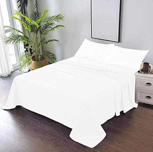 Trend Bedding Mart 1PC Solid Flat Sheet Smooth Touch Hotel Quality 100% Egyptian Cotton Perfectly Fit for Oversize and Extra Height King Bed 108 Inch x 112 Inch White Solid 600 Thread Count