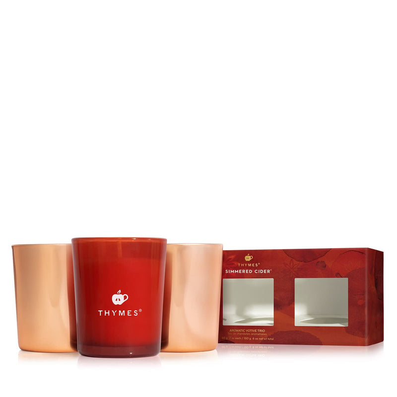 Thymes Simmered Cider Aromatic Votive Trio - Set of Three Candles - (2 oz Each)