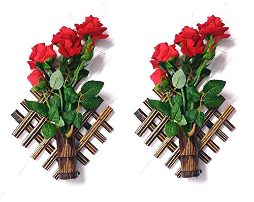 ARMAN SPOONS - Believe in Quality Royals Handmade Bamboo and Red Rose Wall Hanging Flower Vases (Small, Yellow) - 2 Piece Set ,Bamboo, Bamboo, Bamboo,Plastic