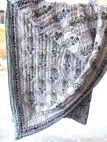 LOARSHY Pure Cotton Razai Single Bed Hand Block Printed Export Hand Stich Voil Quilts/Blankets/Rajai/Comferters - Multi (Size 60X90 INCHES)