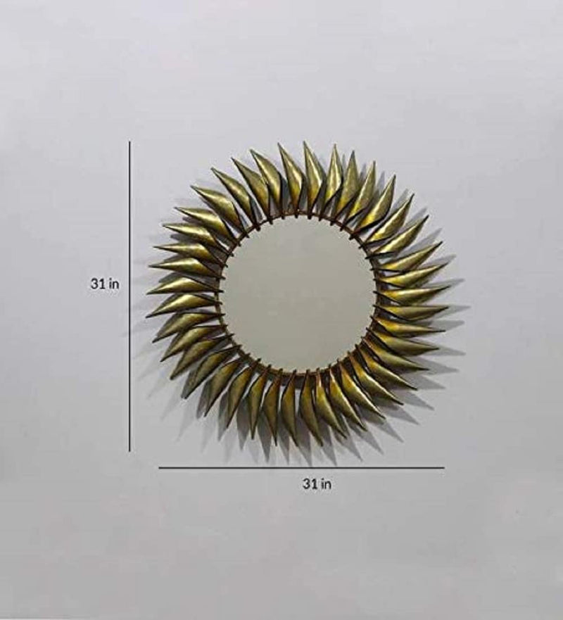 World Decor Iron Metal Art Sun Round Wall Mount Mirror (31 * 04 * 31 in, Gold)