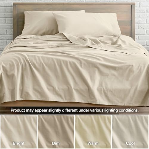 Bare Home Flannel Sheet Set 100% Cotton, Velvety Soft Heavyweight - Double Brushed Flannel - Deep Pocket (Twin XL, Sand)