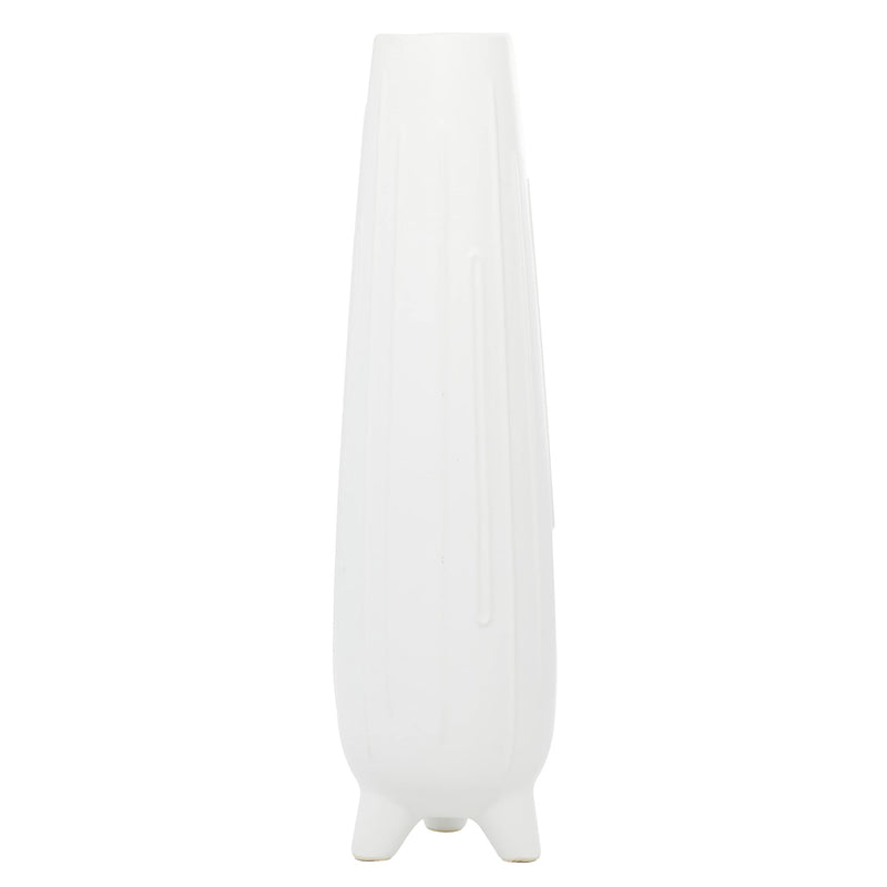 CosmoLiving by Cosmopolitan Ceramic Vase with Feet, 7" x 7" x 26", White