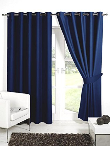 Ab Home Decor Set of 2pc Premium Heavy Fabric Elegant Ringtop Blackout Plain Polyester Eyelet 9ft Long Door Curtains-Blue