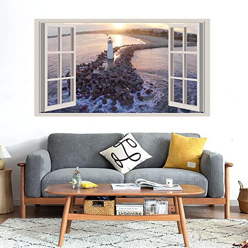 GADGETS WRAP Printed Wall Decal Sticker Fake Window Style Decal (90cm x 50cm) - Walton Lighthouse Santa Cruz