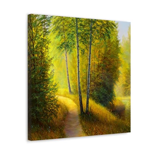 GADGETS WRAP Canvas Gallery Wrap Framed for Home Office Studio Living Room Decoration (17x17inch) - Light Green Forest Oil Painting