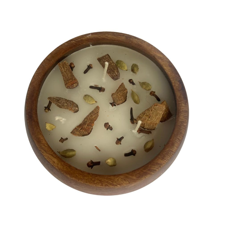 Wooden Brown Bowl Scented with Spice Topping 360 Grams Wax (Coconut)