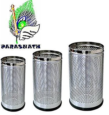 PARASNATH Stainless Steel Perforated Open Dustbin/ Garbage Bin Small, Medium and Large(Silver)- Set of 3