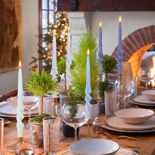FLAMMUL Tapered Candles Colorful Candlesticks - Twisted Candlesticks 4PCS Spiral Candle Sticks 9.5 Inch Gradient Blue Candlesticks for Home Decor Weddings