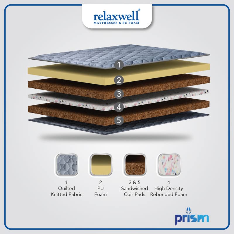 RELAXWELL MATRESSES Prism -Ortho Coir Mattress with Free Pillow for Your Comfort Night (72x36x5 Inches, Single)