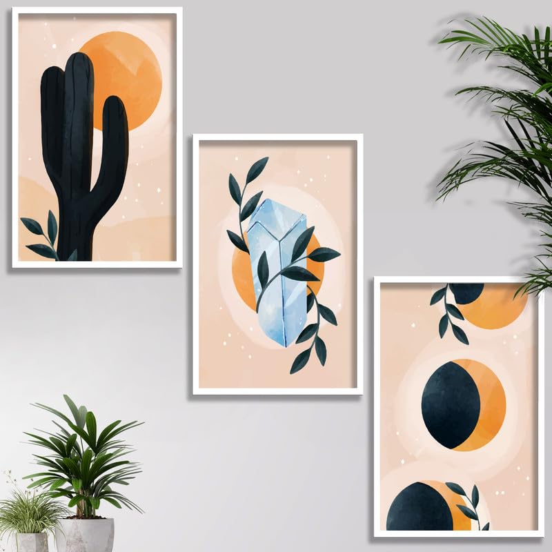 SAF paintings Set of 3 abstract flower Boho modern art design Premium white Framed Bohemian wall painting for for Wall, Home and Living Room Decoration 80 cms x 34.29 cms COMBO-2222-K3