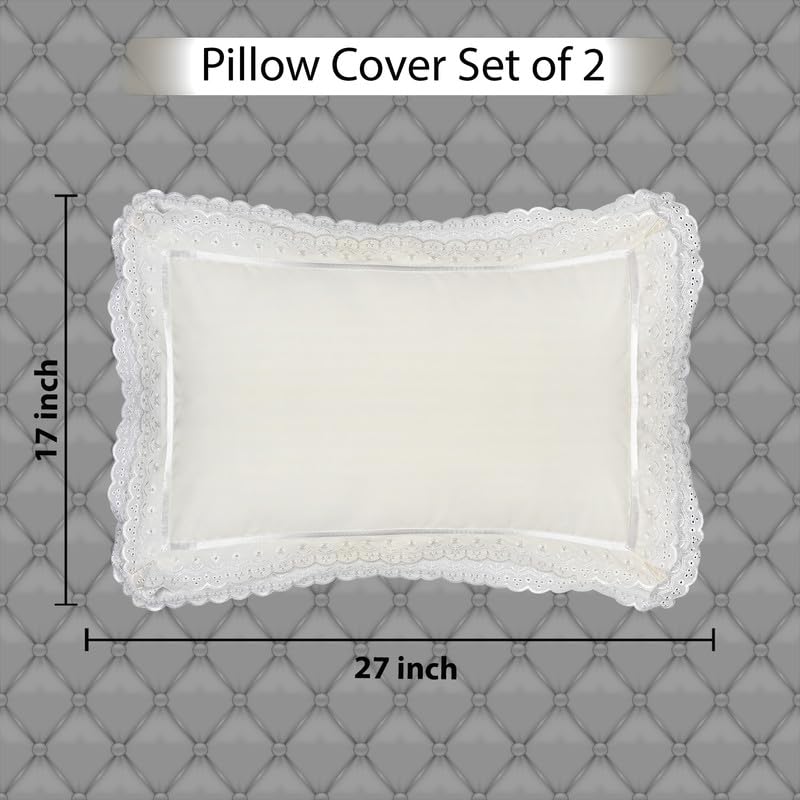 Seema Home Decor Cotton Double Lace Pillow Covers Set of 2 | Soft & Decorative Pillow Covers | Comfortable & Breathable Covers for Bed, Sofa, Couch, Livingroom | Pillow Cases | Solid Design- Cream