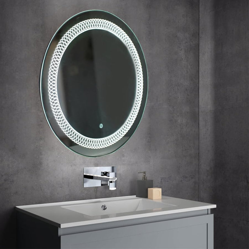 TINITALO Bathroom LED Mirror Home Mirror Wall Mirror with Touch Sensor, 3 Light Effects, Glass, Round LED-7 (30 x 30 Inch)