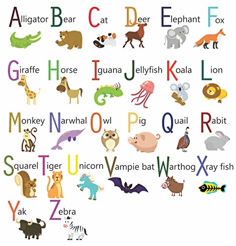 Asmi Collections Wall Stickers Alphabets with Cute Animals for Kids Room