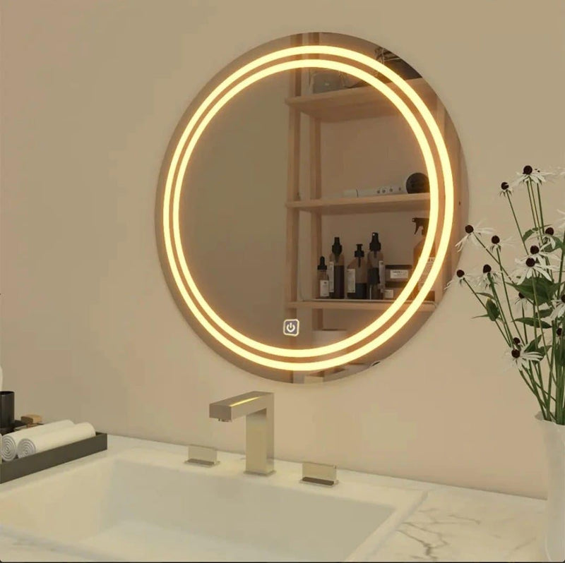 TINITALO Bathroom LED Mirror Home Mirror Wall Mirror with Touch Sensor, 3 Light Effects, Glass, Round LED-80 (30 x 30 Inch)