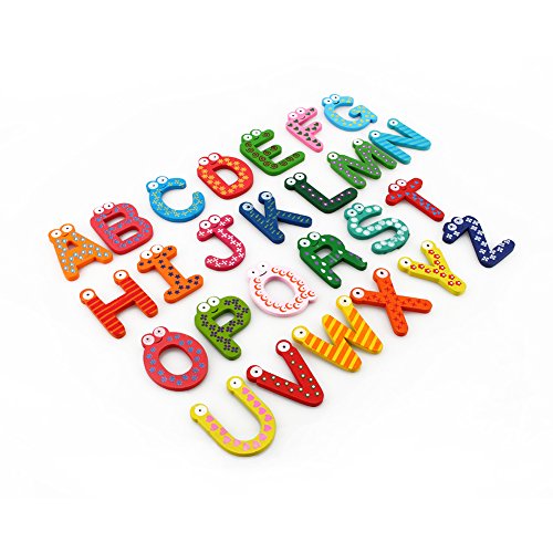 Wooden Alphabet Fridge Magnet Small and Cute Firm and Durable 26 Wooden Clown Alphabet Letters Fridge Magnet for Home Table Desk