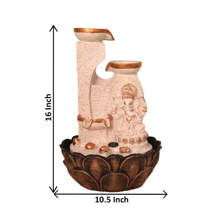 Art N Hub Lord Ganesha Home Decorative Water Fountain Best Home and Office Inauguration Gift Items | Built (27 x 27 x 41 CM | Dotted Pink Copper)