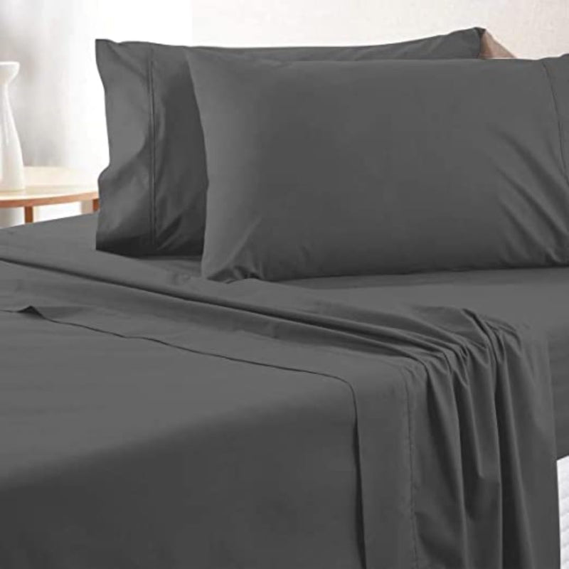 SEM B GRA - Flat BedSheet with 2 Pillow Covers 600 TC 100% Egyptian Cotton Bedsheet Comfortable & Durable Hotel Quality Sheet (Queen_90x102, Dark Gray)