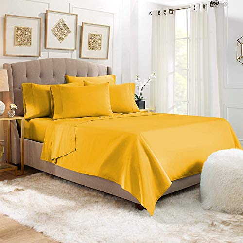 YRM Bedding's Gold Yellow Hotel Quality Premium Material 550-TC 100% Egypt Cotton Bedsheet Double Bed Size (82"x102") with 2-Pillow Covers (17"x27")