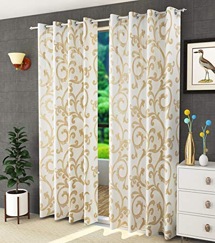 MIL Furnishings Polyresin Abstract Grommet Curtain (4 X 7 Feet, Golden) - Pack of 2, Blackout