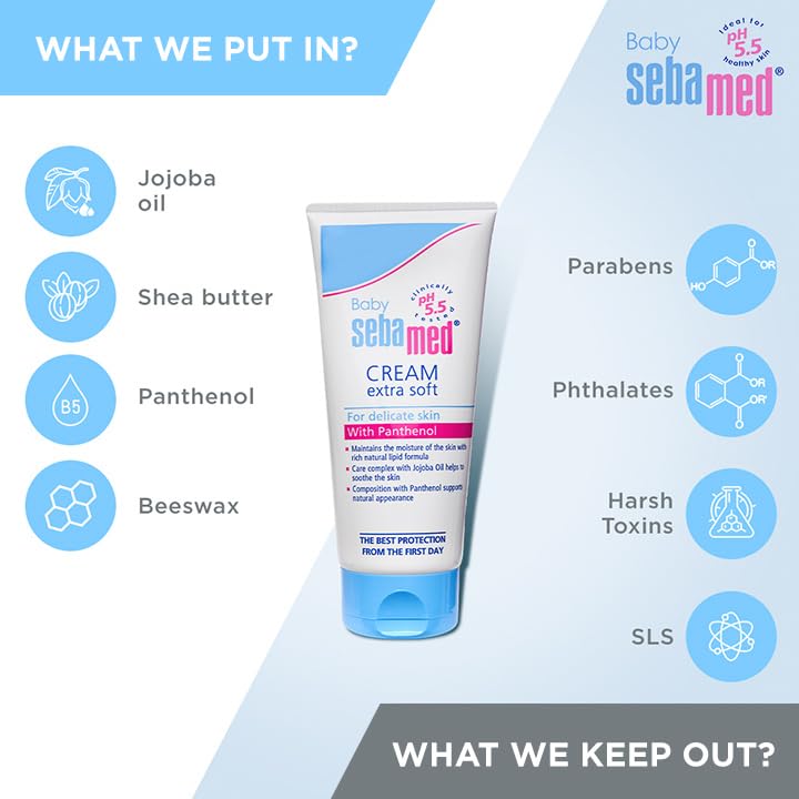 Sebamed Baby Cream Extra Soft 200m|Ph 5.5| Panthenol and Jojoba Oil|Clinically tested| ECARF Approved