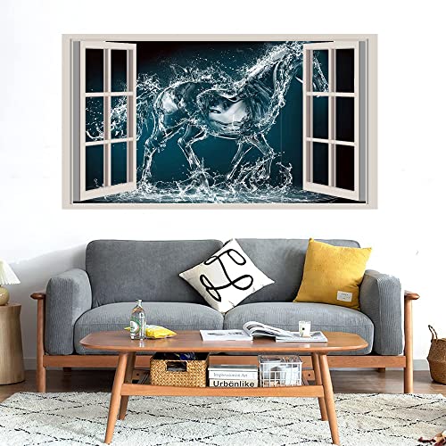 GADGETS WRAP Printed Wall Decal Sticker Fake Window Style Decal (90cm x 50cm) - Water Horse