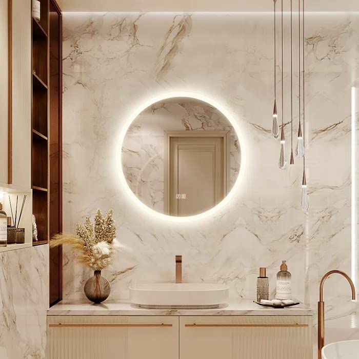 BUNGALOW MERCER Round Energy Saving Copper-Free Silver LED Lighted Bathroom Mirror/Vanity Mirror, Dimmable, Wall Mirror for Bathroom, Bedroom 60CM