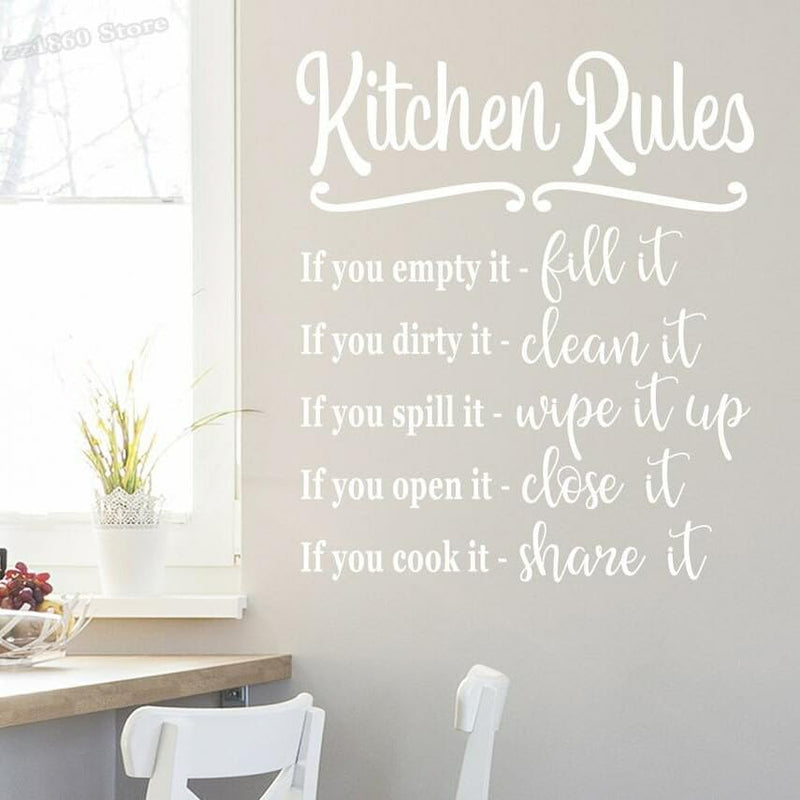 GADGETS WRAP Vinyl Kitchen Rules Wall Decal Kitchen Rules Sign Wall Sticker White