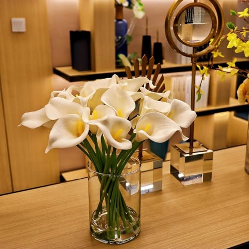 VENIVA White Calla Lily Artificial Flowers Wedding Bridal Floral Arrangements Fake Bouquet Soft Long Stem Plants for Home Living Room Bedroom Dining Table Weddings Party Garden Décor (10 Pcs)