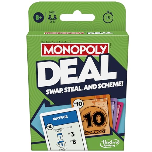 Monopoly Deal Card Game | Quick-Playing Card Game | Fun Games for Families and Kids | Ages 8 and Up | 2 to 5 Players | 15 Mins. | Travel Games