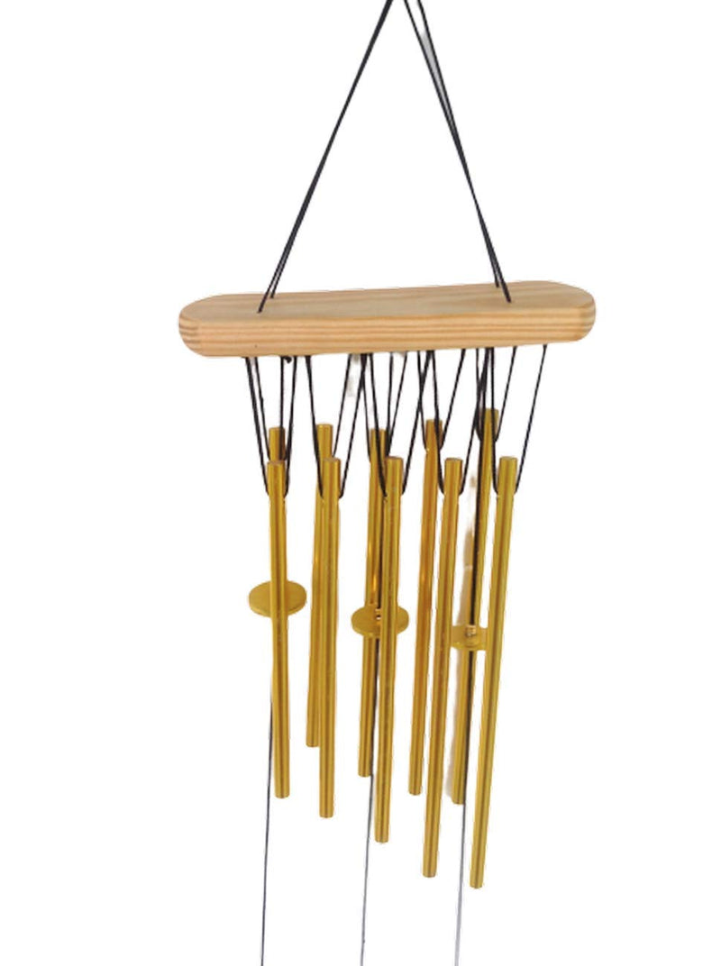 Tej Gifts - Feng Shui Metal Wind Chime 10 Golden Pipes rods Solid Tubes for Positive Energy