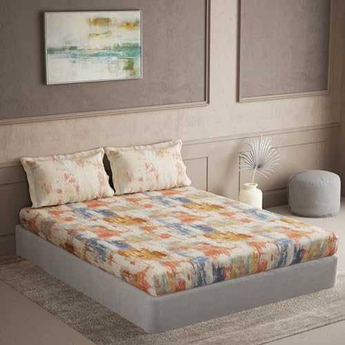 DDECOR - 100% Cotton 144 TC Queen Bedsheet with 2 Pillow Covers - Orange