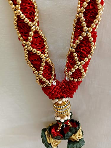 Sri Sainath Enterprises RED with Gold Balls Chain with Golden Stone Ball with Jasmine Flowers Garland Length - 45 CM