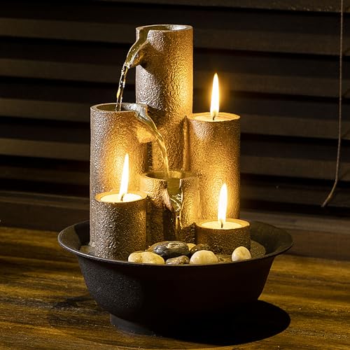 Alpine WCT202 Tiered Column Tabletop Fountain with 3-Candles