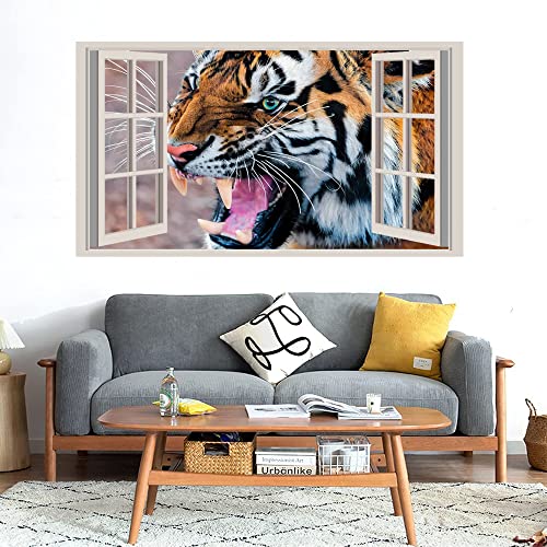 GADGETS WRAP Printed Wall Decal Sticker Fake Window Style Decal (90cm x 50cm) - Snarling Tiger