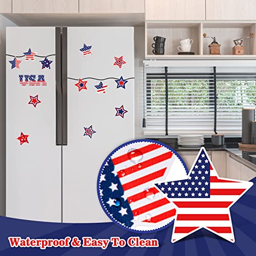 Whaline 19Pcs Patriotic Star Refrigerator Magnets Set 4th of July USA American Flag Garage Magnets with Lines Stars Stripes Magnet Decals for Independence Day Mailbox Car Kitchen Metal Door Cabinets