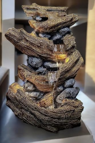 SEPBORN Decorative Cascading Rock Water Fountain, 96 cm Height with LED Lights Water Pump