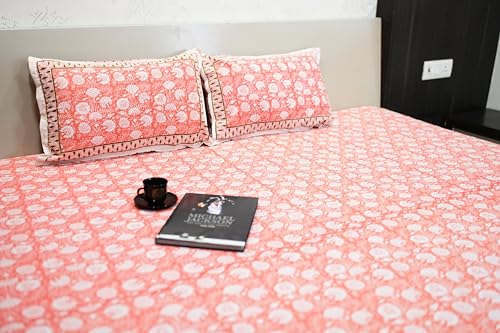 Paavni Decors Peach Perfection Double Bed King Size Cotton Bedsheet with 2 Pillow Covers | Peach| Size- Bedsheet: 108 * 108 Size of Pillow: 18 * 28