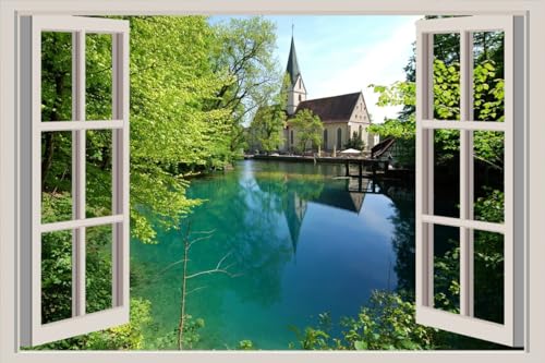 JVERF - JZZA22322 Germany Summer Lake| Self-Adhesive Open Window Wall Sticker