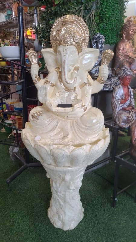 Wonderland Big Ganesh Fountain with Pillar|Floor Standing Fountain|Big Indoor Water Fountain|Large Water Fountain