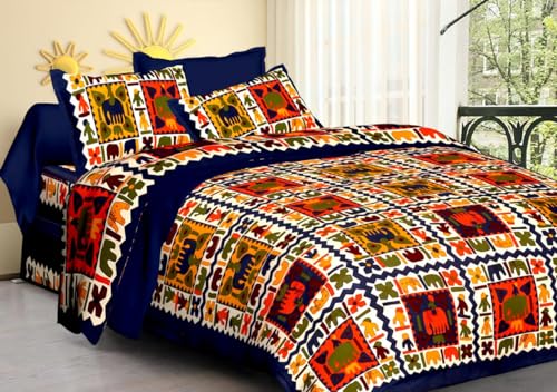 Pure Cotton Double Bedsheet. Amazing Design Cotton Bedding with 2 Pillow Covers (Brown Multi)