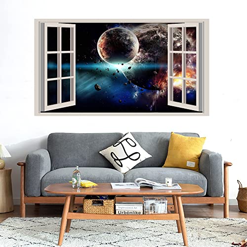 GADGETS WRAP Printed Wall Decal Sticker Fake Window Style Decal (90cm x 50cm) - Planets Explosion