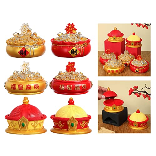 MYADDICTION Chinese Ashtray with Lid Resin Crafts Sculpture for Home Decoration Men Gift Red A