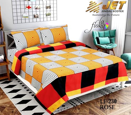 MKS Homes Cotton Feel All Around Glacecotton Printed King Size Double Bed Bedsheet with 2 Large Pillow Covers,Size - 80 x 84. Orange